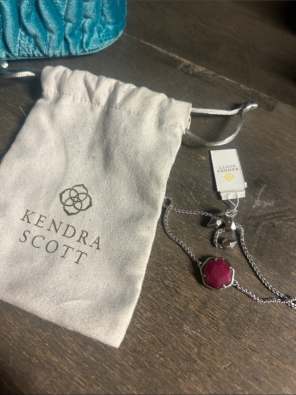 Kendra Scott Silver Necklace with Fuchsia Pink Stone